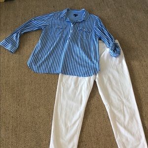 Blue and white checked blouse